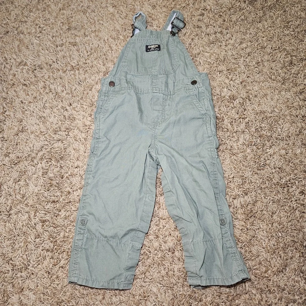 Oshkosh B'gosh Green Overalls Bibs Boys Size 24 Months Roll Cuffs Cotton